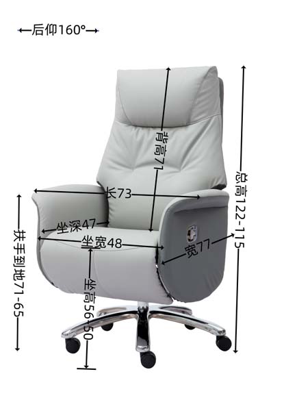 Light Grey Padded High-Back Reclining Executive Office Chair