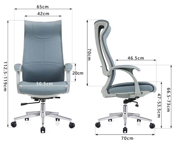 High-Back Light Blue Faux Leather Ergonomic Office Chair with Chrome Five-Star Base