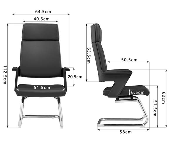 High-Back Cantilever Office Visitor Chair with Integrated Headrest, Chrome Sled Base
