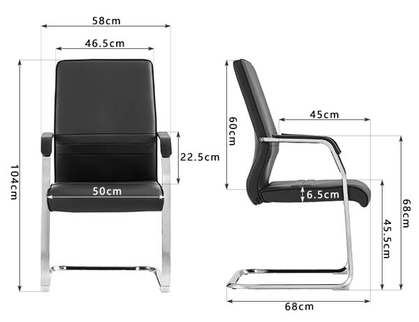 Black Faux Leather Cantilever Conference Visitor Chair with Chrome Sled Base
