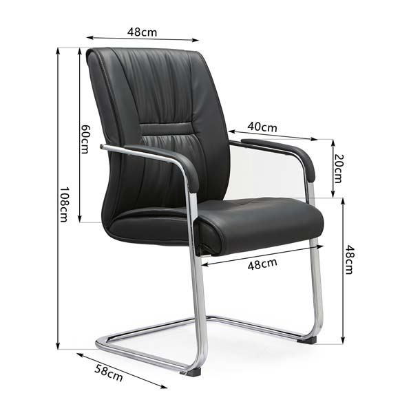 Black Faux Leather Cantilever Conference Office Chair with Chrome Sled Base