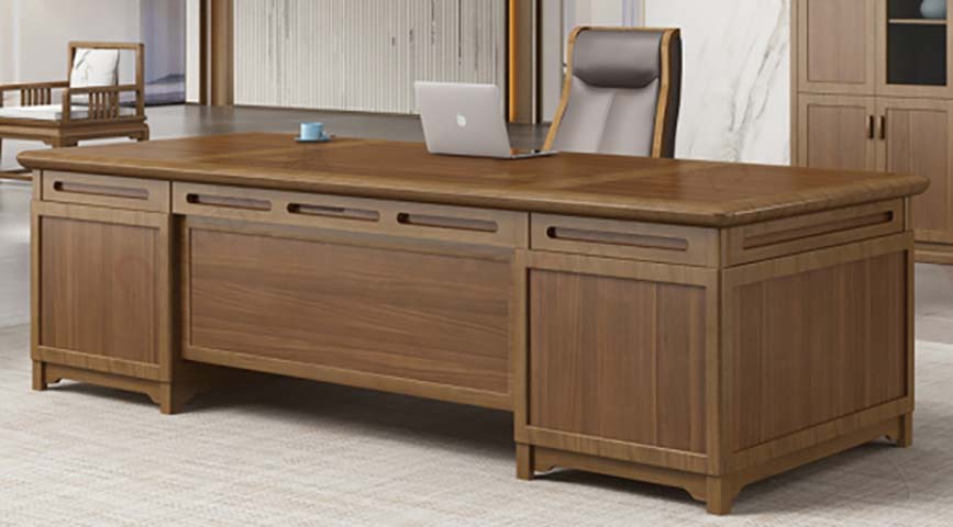 New Chinese Style Walnut Finish Double-Pedestal Executive Desk