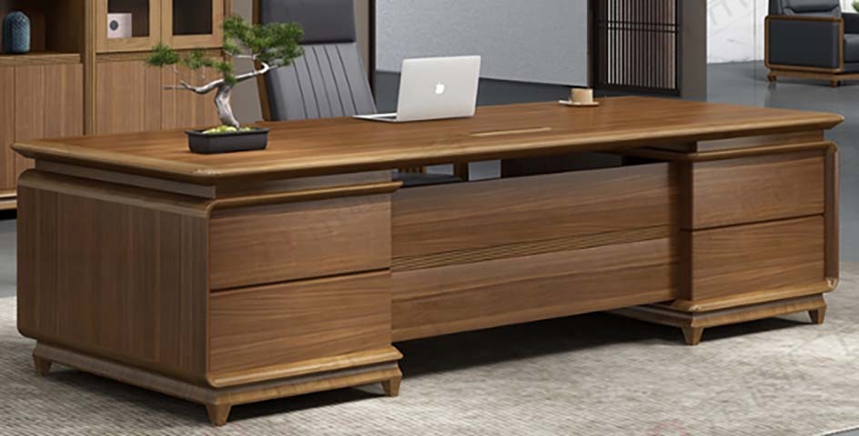 Double Pedestal Walnut Finish Executive Office Desk