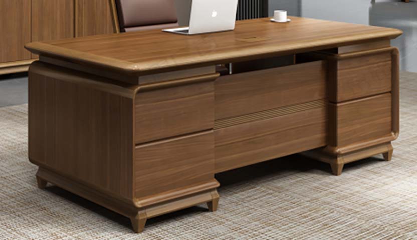 Mid-Century Style Walnut Dual-Pedestal Executive Desk with Cable Management