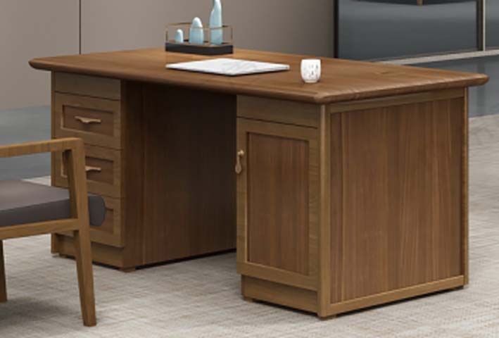 Double-Pedestal Walnut-Tone Traditional Executive Desk