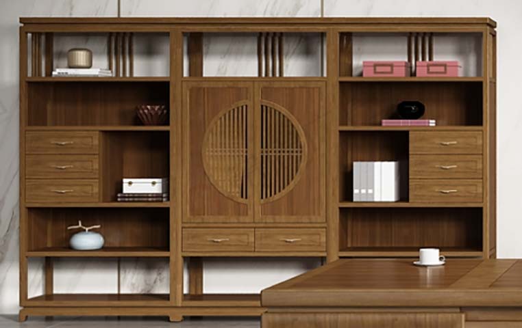 Traditional Chinese Style Solid Wood Display Bookcase with Tea Table