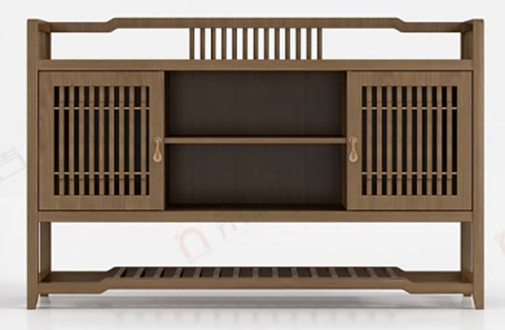 New Chinese Style Walnut Brown Slatted Entryway Console Cabinet