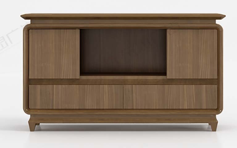 Mid-Century Modern Walnut-Tone Rounded Edge TV Media Console