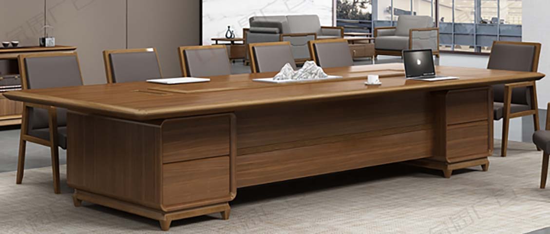 Walnut Finish Rectangular Conference Table with Dual Storage Pedestals