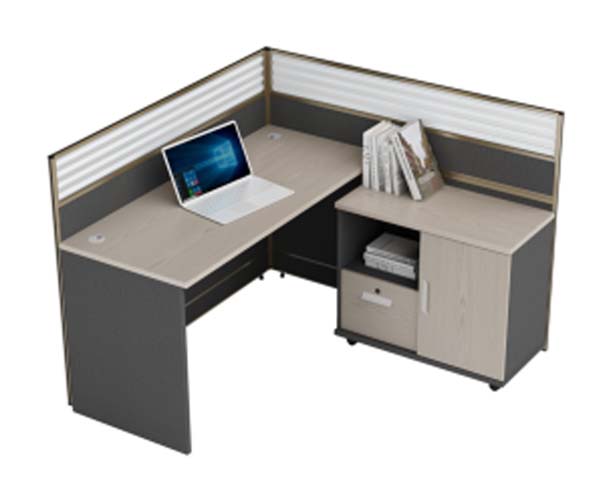 Single-Person L-Shaped Cubicle Workstation Desk with Mobile Side Storage Cabinet