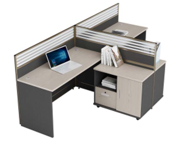 2-Person L-Shaped Open-Plan Office Cubicle Workstation with Mobile Storage Caddy
