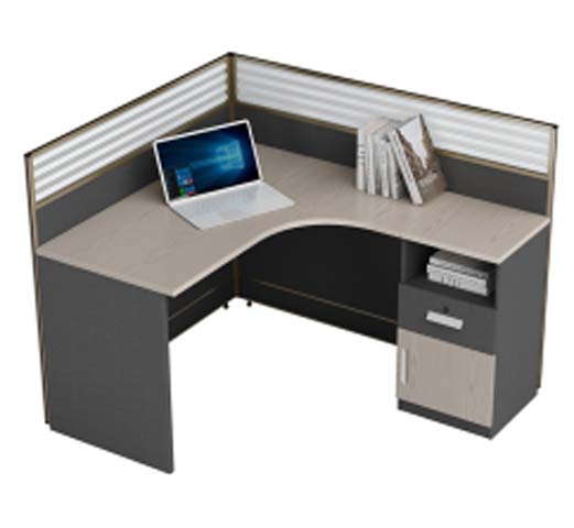 Single-Person L-Shaped Curved-Front Office Cubicle Workstation with Integrated Storage