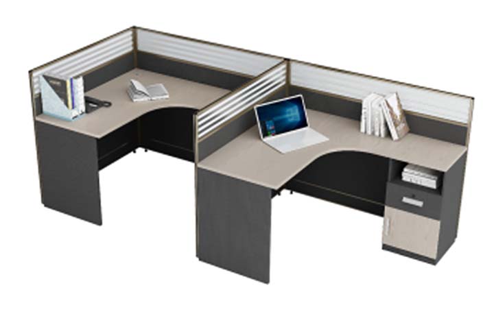 2-Person L-Shaped Partitioned Office Workstation with Built-In Storage Pedestals