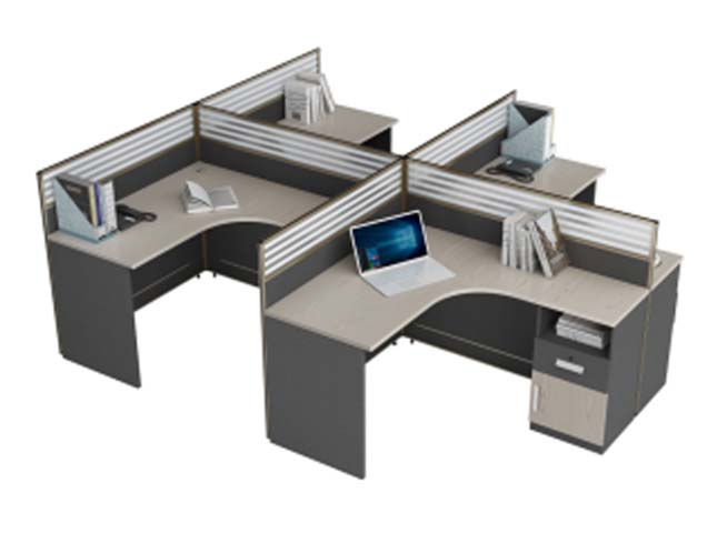 4-Person Cross Layout Curved L-Shaped Office Cubicle Workstation Cluster with Integrated Storage