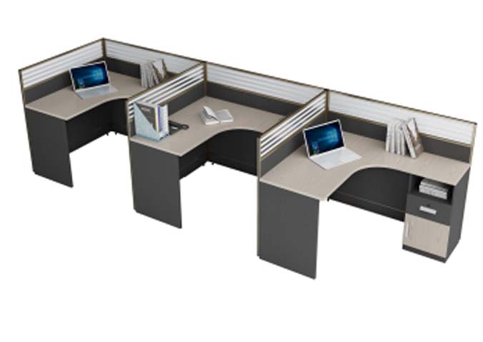 3-Person L-Shaped Modular Office Cubicle Workstation with Dividers and Storage
