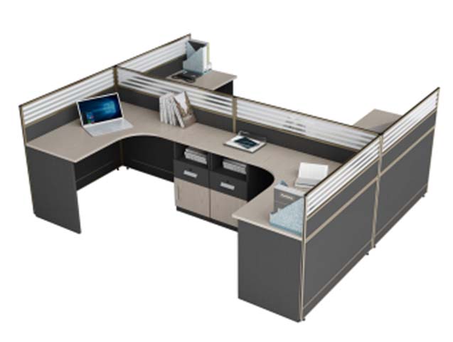 3-Person L-Shaped Modular Office Cubicle Workstation with Central Storage