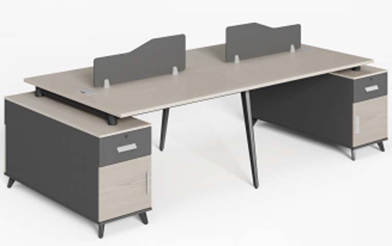 2-Person Side-by-Side Office Workstation Desk with End Storage Pedestals and Desktop Privacy Dividers