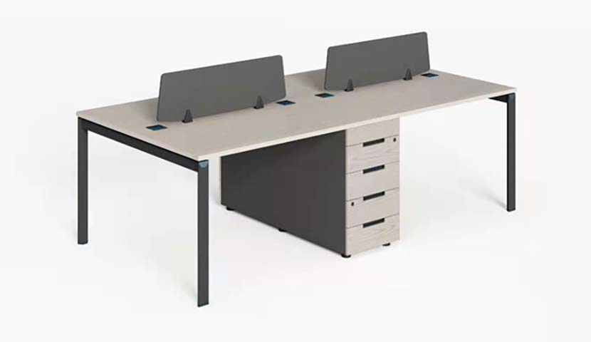 4-Person Double-Sided Bench Office Workstation with Central Drawer Pedestal and Privacy Dividers