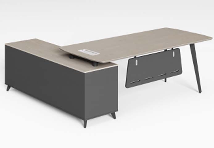Two-Tone L-Shaped Executive Office Desk with Fixed Side Storage Credenza