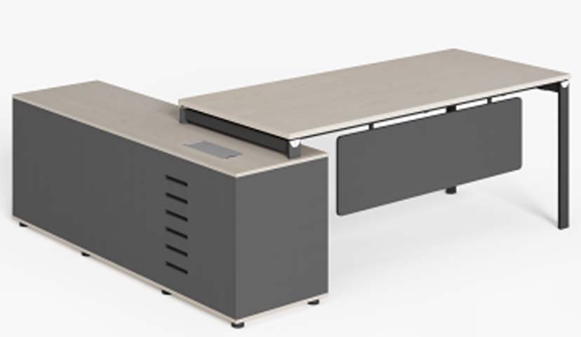 Two-Tone L-Shaped Executive Desk with Integrated Side Storage Credenza