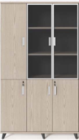 Light Oak 3-Bay Lockable Office Storage Cabinet with Upper Glass Doors