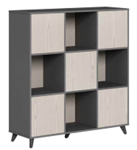 Two-Tone 3x3 Grid Freestanding Storage Cabinet with Doors and Open Shelves