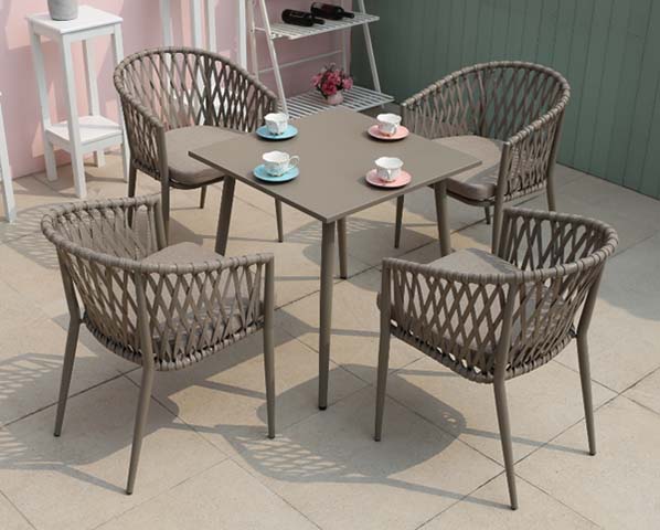 4-Seater Taupe Woven Rope Square Metal Top Outdoor Dining Set