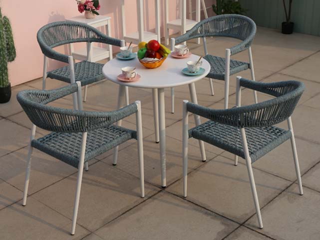 4-Seater Round Outdoor Patio Bistro Dining Set with Woven Rope Armchairs