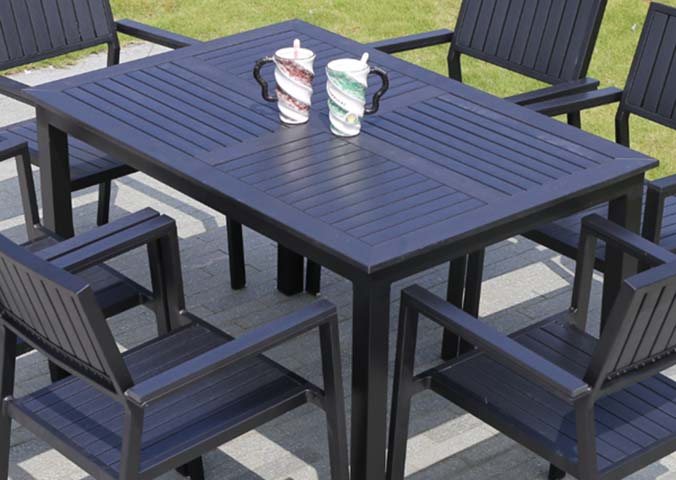 6-Seat Black Slatted Square Outdoor Dining Table