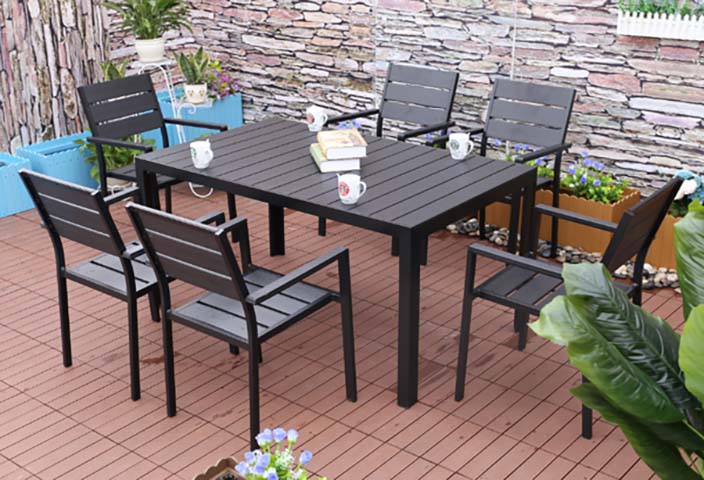 6-Seater Black Slatted Outdoor Patio Dining Set