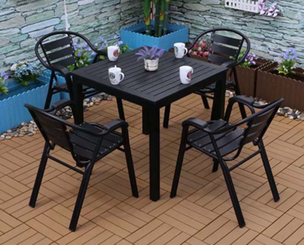 5-Piece Black Slatted 4-Seater Outdoor Patio Dining Set