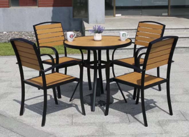5-Piece Outdoor Round Patio Bistro Dining Set with Faux Wood Slats
