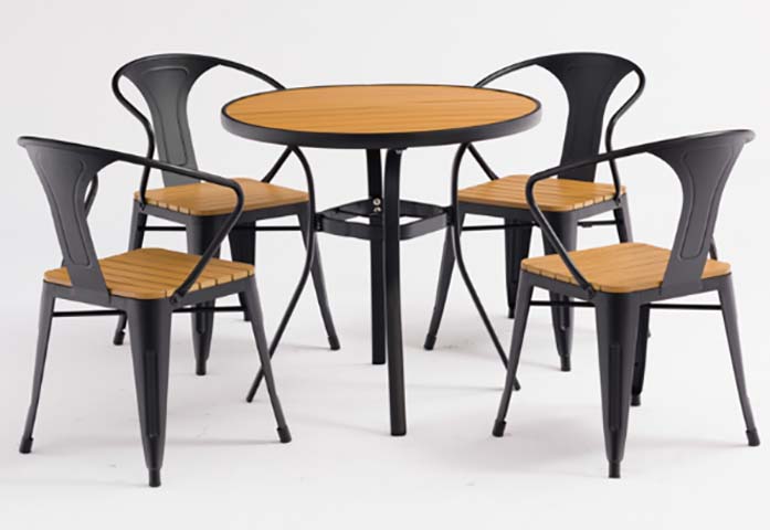 5-Piece Industrial Tolix-Style Outdoor Patio Dining Set (Round Table + 4 Armchairs)