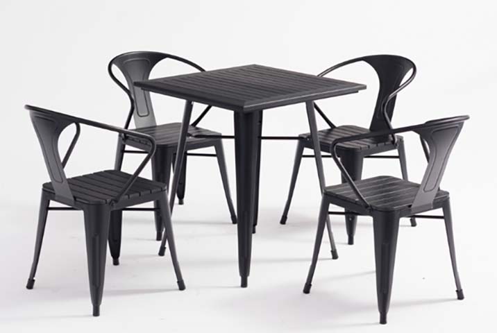 5-Piece Matte Black Metal Slatted Square Patio Bistro Dining Set