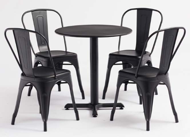 5-Piece Matte Black Industrial Metal Round Bistro Dining Set
