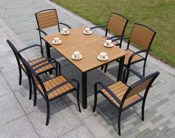7-Piece 6-Seater Square Slatted Outdoor Patio Dining Set
