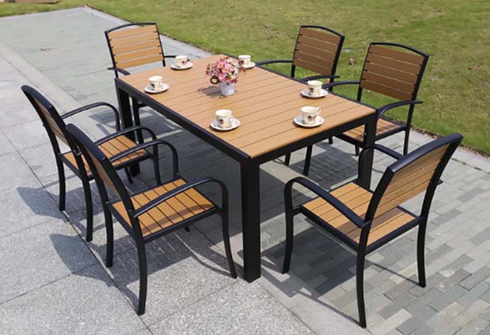 7-Piece 6-Seater Rectangular Slatted Outdoor Patio Dining Set