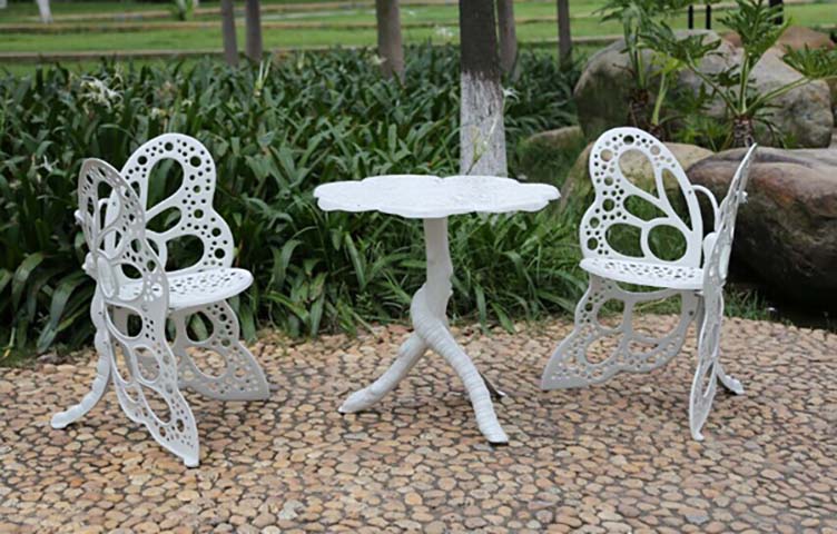 White Butterfly-Design 3-Piece Cast Aluminum Outdoor Bistro Set