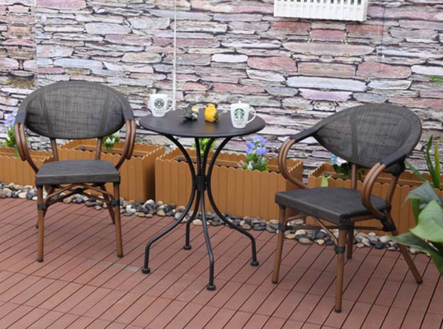 3-Piece Faux Bamboo Metal Outdoor Bistro Set with Woven Seating and Round Table
