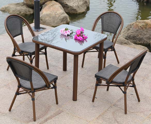 5-Piece All-Weather Patio Dining Set with Square Glass Top and 4 Armless Woven Chairs