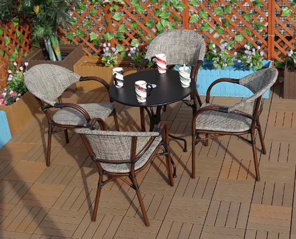 4-Seat Round Metal Top Woven Patio Bistro Dining Set