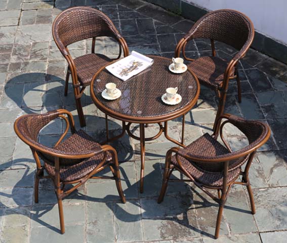 4-Seater Brown Woven Rattan Outdoor Patio Bistro Dining Set