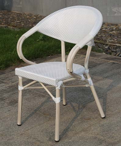 White Woven French Bistro Outdoor Dining Armchair