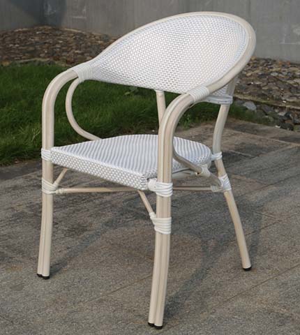 White Woven Rattan Stackable Outdoor Bistro Armchair