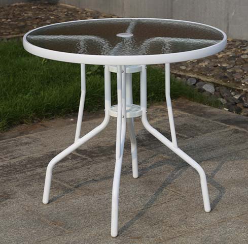 Round Tempered Glass Top Outdoor Patio Dining Table with Umbrella Hole