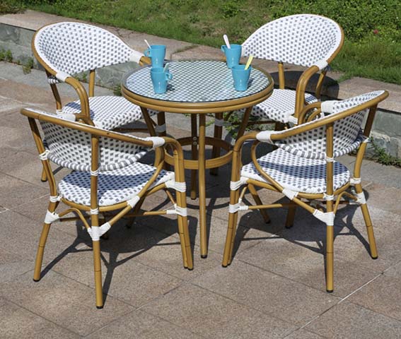 4-Seat Round Glass-Top PE Rattan Outdoor Bistro Dining Set