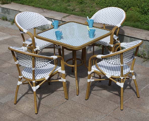 5-Piece 4-Seat Square Faux Bamboo PE Rattan Outdoor Patio Dining Set