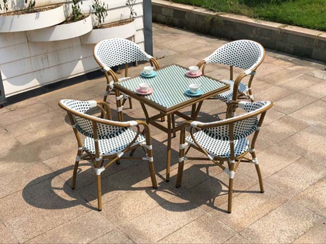 5-Piece Wicker Look Outdoor Patio Bistro Set with Square Table and 4 Armchairs