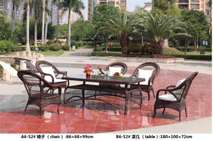 7-Piece Dark Brown All-Weather Wicker 6-Seat Outdoor Patio Dining Set with Glass Top Table and White Cushions