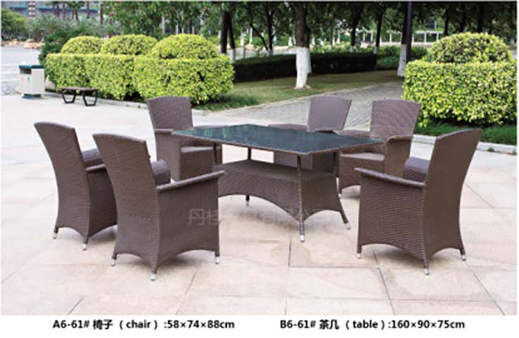 6-Seat Rectangular Tempered Glass Top Brown Wicker Outdoor Patio Dining Set